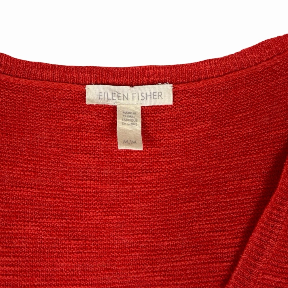 Eileen Fisher Tunic Sz Medium Coral V-Neck Lightweight Sweater Sheer Linen Blend - Picture 6 of 8